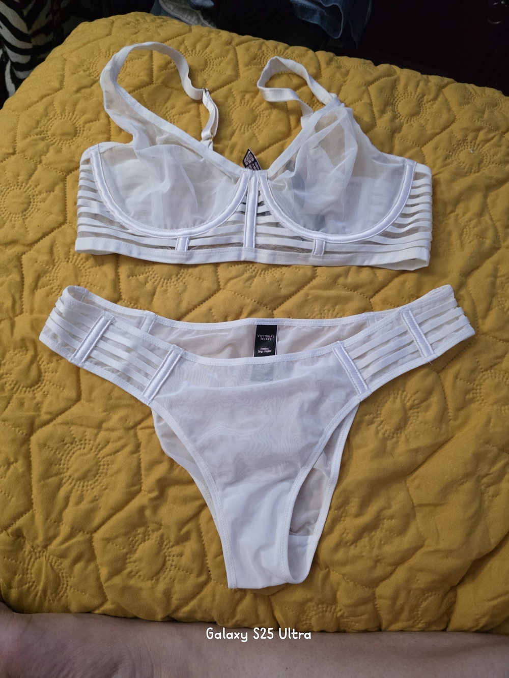 Victoria's Secret White Sheer Strappy Bra & Bikini Set